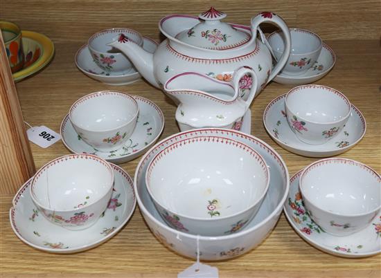 An 18th century New Hall tea service, pattern number N594, decorated with floral sprigs,